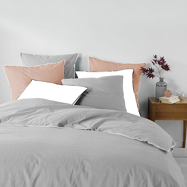 Housse de couette 260 x 240 cm coton lavé 57 fils Linette Gris