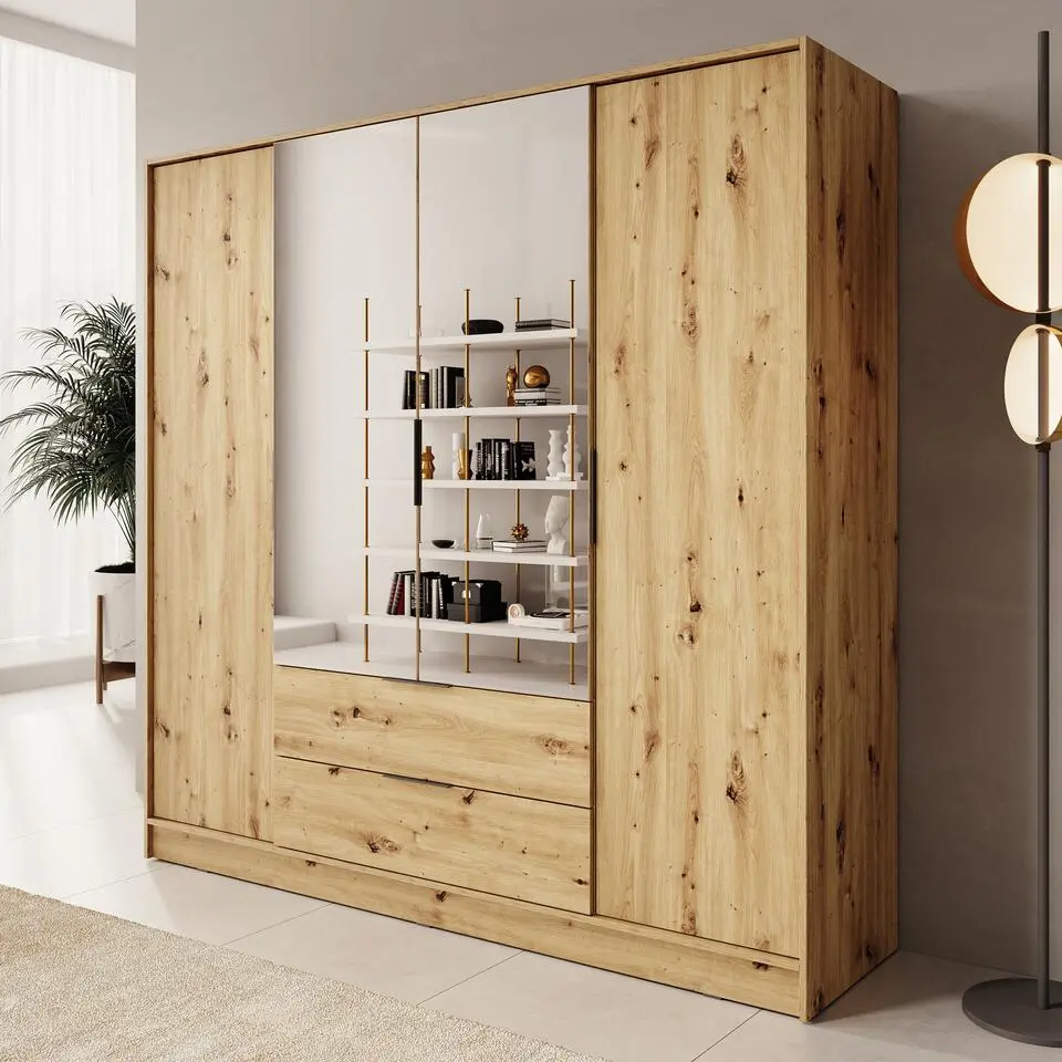 Meubella - Kledingkast Kaelum - Eiken - 206 cm - Met spiegel