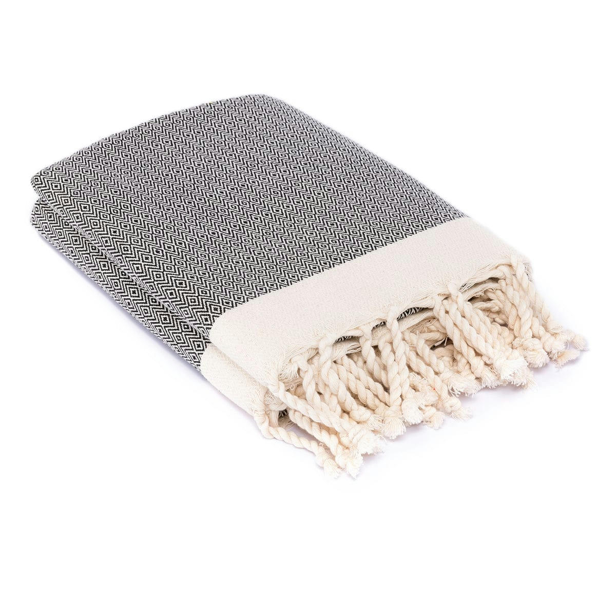 COURCHEVEL - Plaid coton  130x170 noir / écru