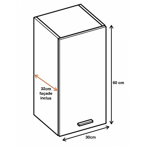 Cuisineandcie - Meuble haut de cuisine Eco Blanc Brillant 1 porte L 30 cm