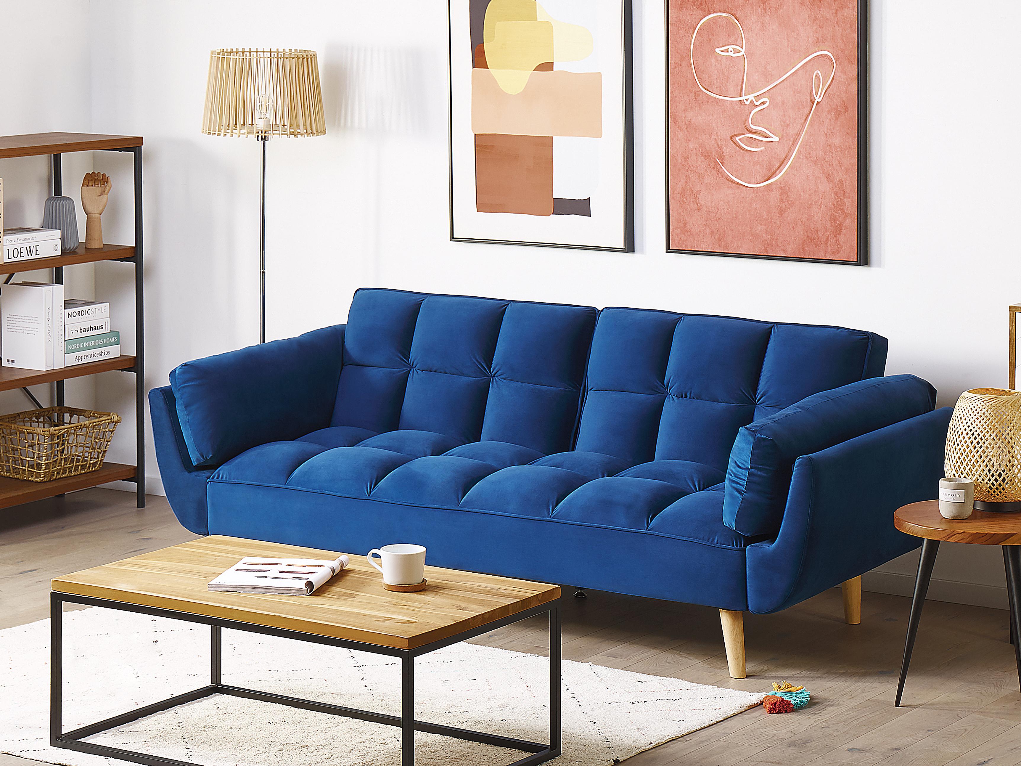 Sofa Bed 3 Seater ASBY Velvet Navy Blue