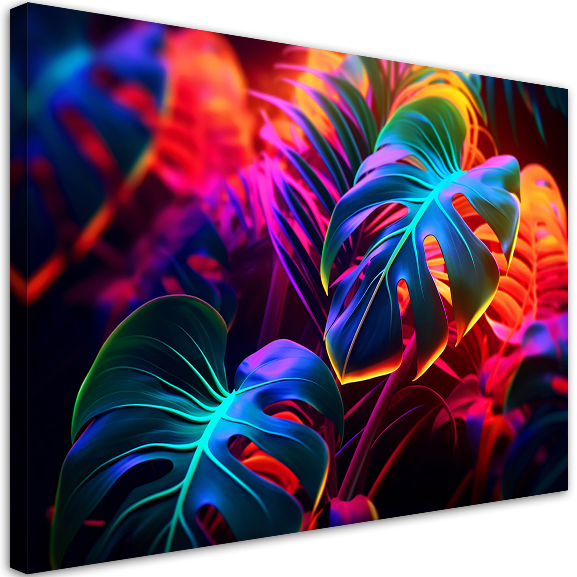 Feeby Obraz na płótnie,Liście monstera w neonowych barwach 60x40