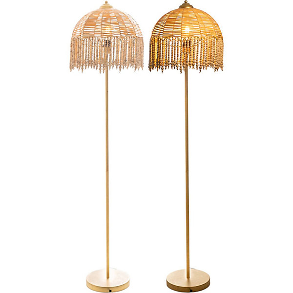 Lampadaire en métal bois et rotin style naturel et doré 40 x 40 x 160 cm Naturel doré bois clair