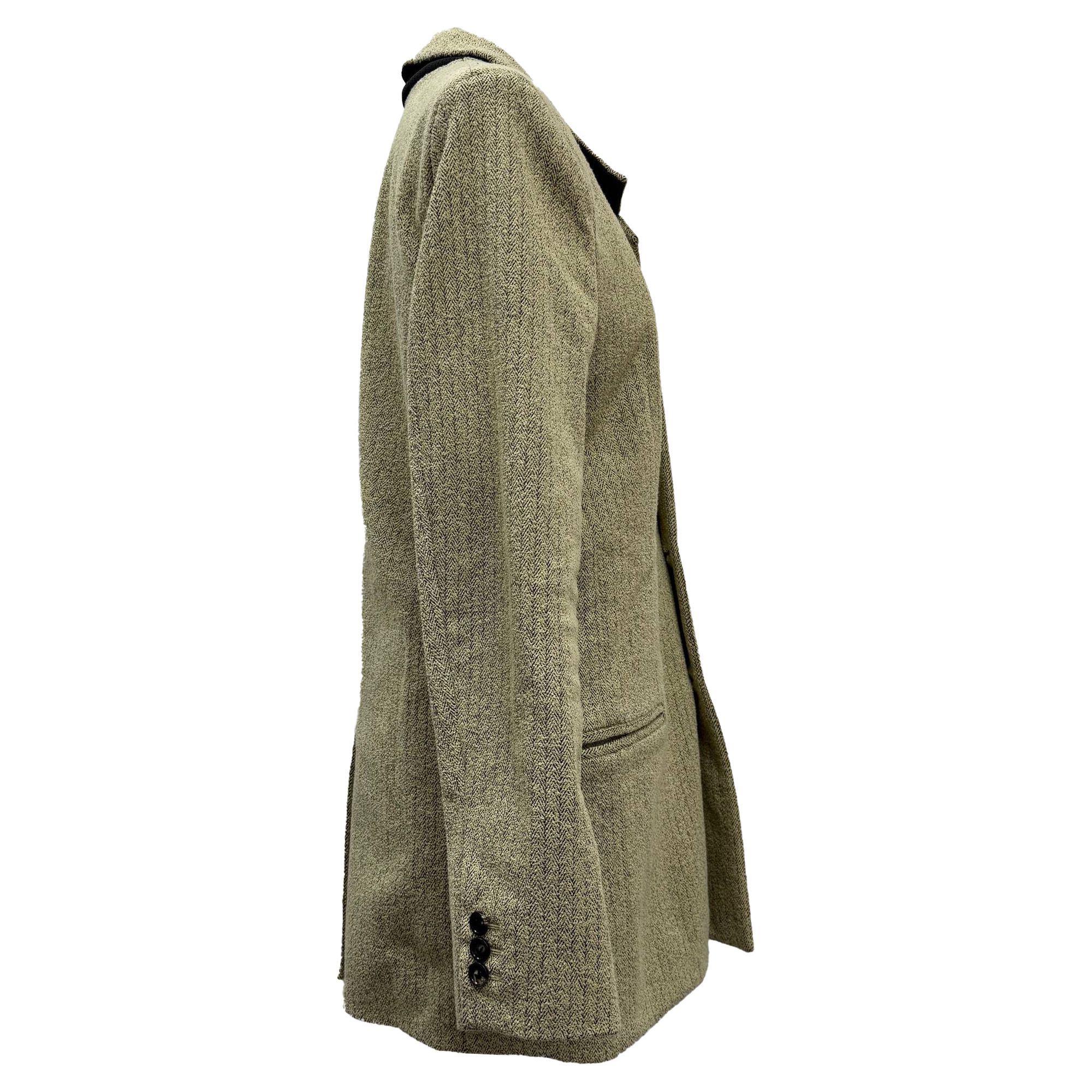 Bottega Veneta Preloved Single-Breasted Herringbone Blazer in Beige Polyamide