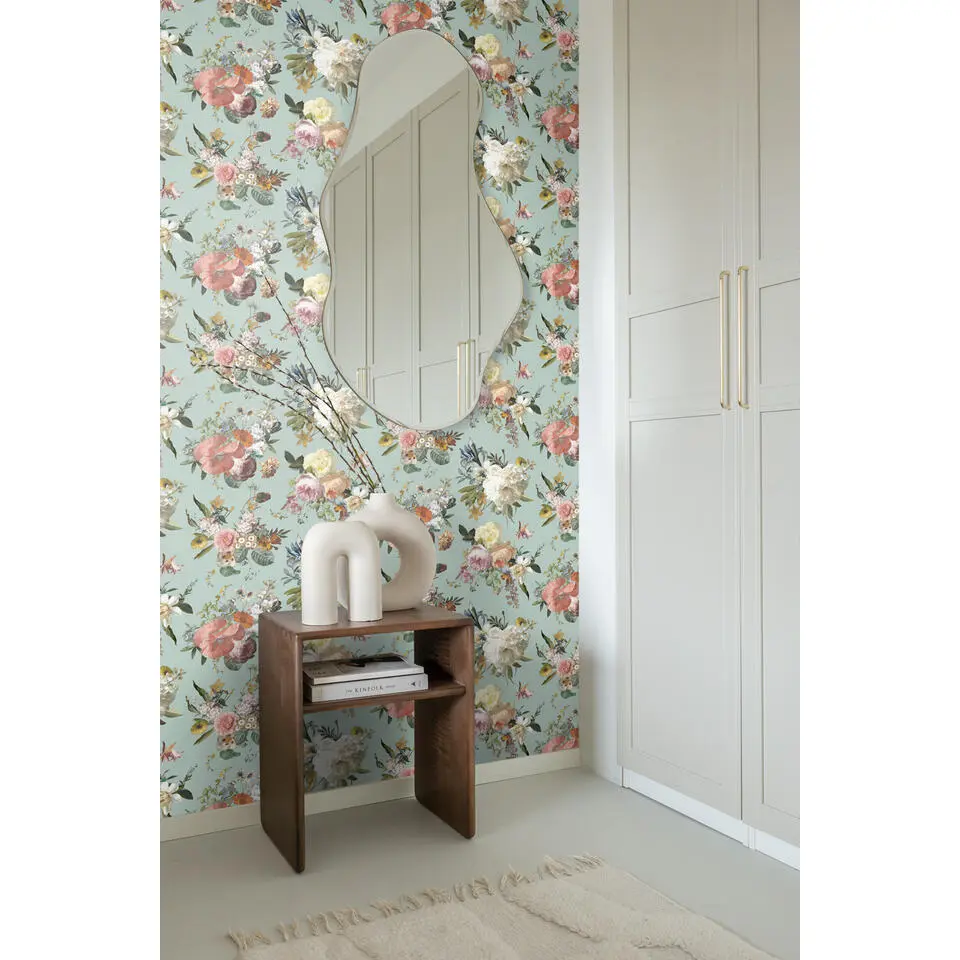 ESTAhome behang vintage bloemen vergrijsd groen - 53 cm x 10.05 m