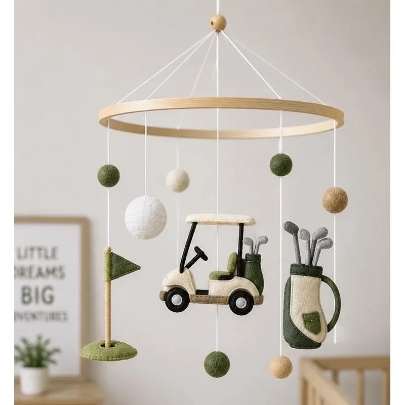 Golf Baby Mobile, Golf Nursery Mobile, Golf Cart Crib Mobile, Golf Nursery Decor, Neutral Baby Mobile, Felt Baby Mobile, Baby Shower Gift