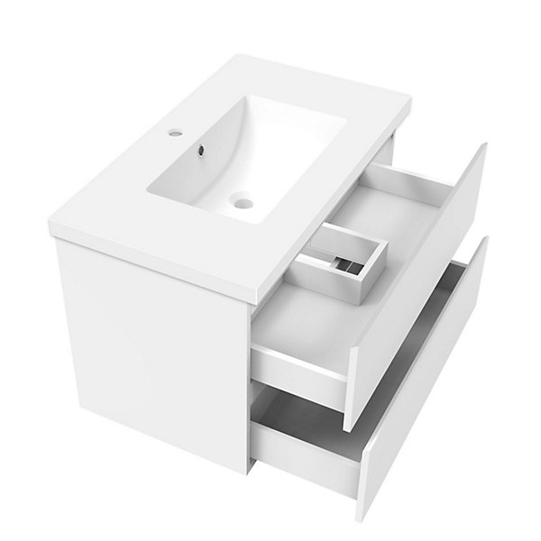 Ensemble meuble de salle de bain 80cm, vasque céramique et LED miroir rectangulaire, blanc