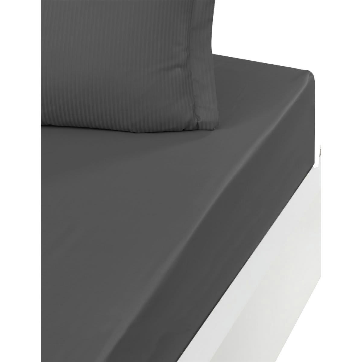 VERSAILLES - Drap housse uni en satin de coton 120 fils bo anthracite 140x190 cm