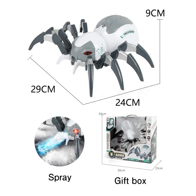 Robot Spider Remote Control Mechanical Spray Spider Simulation Electric Light Music Dancing Wireless RC Animal Children Toy(WHITE/CHINA)