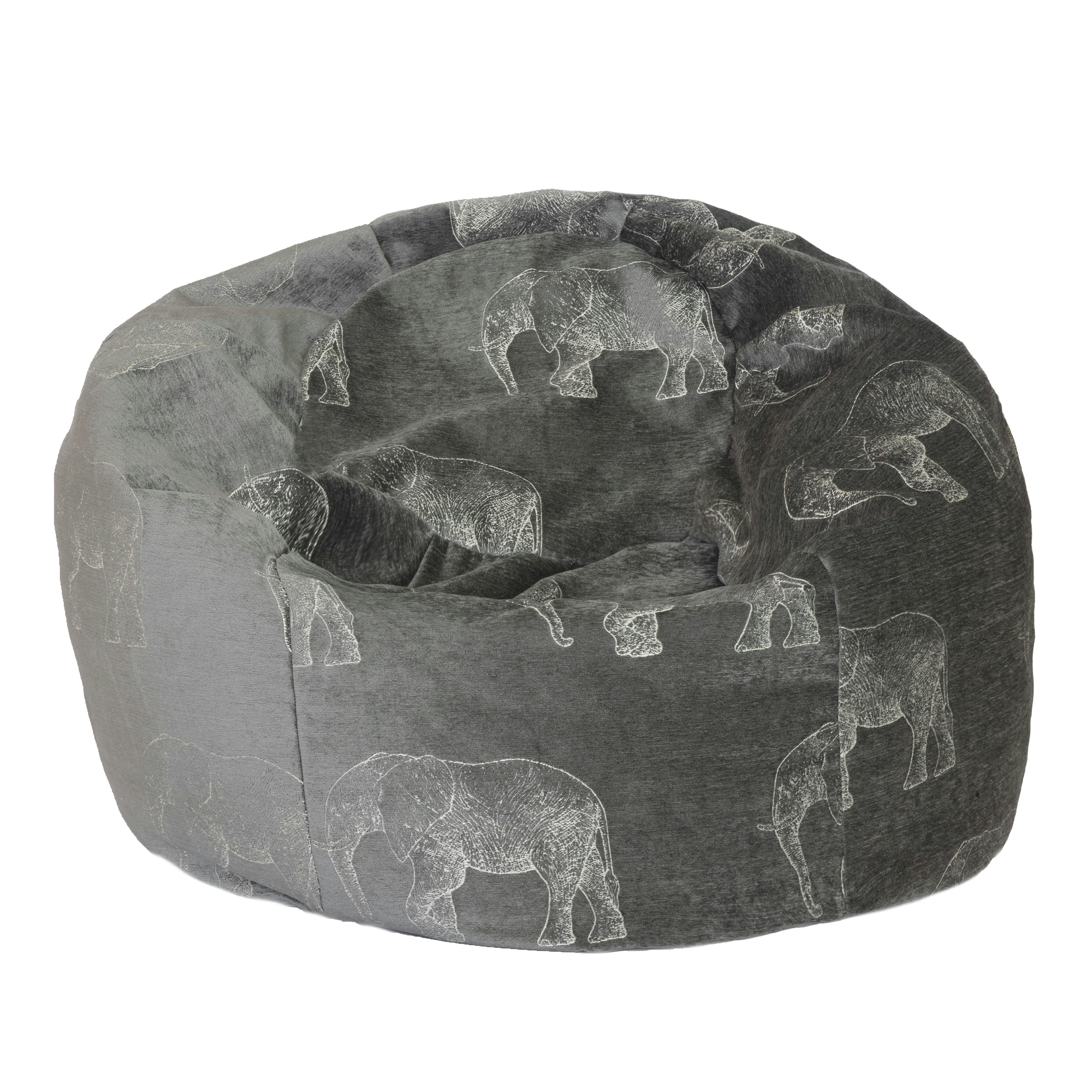 - Pouf en velours gris avec éléphants brodées