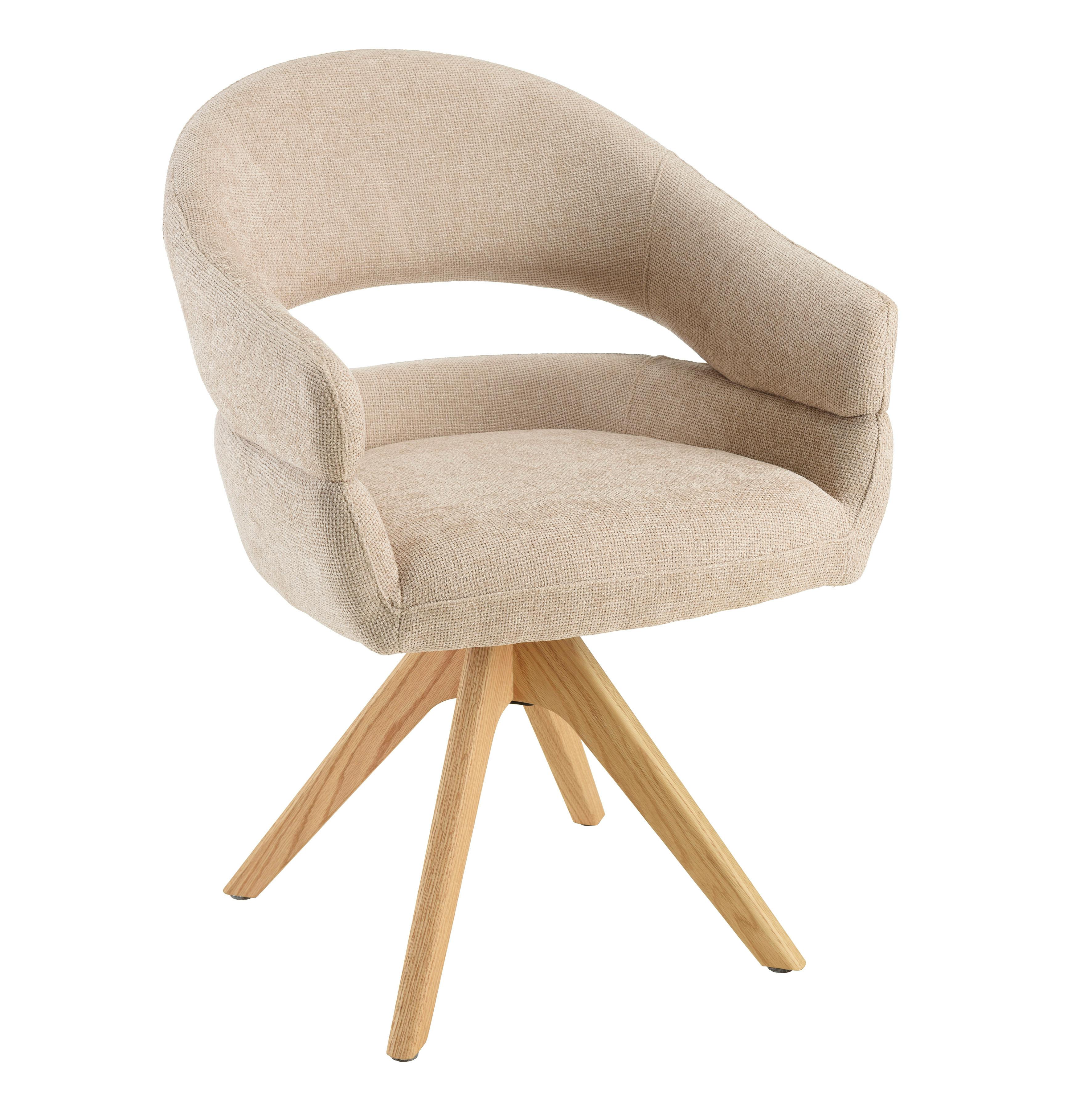 Chaise pivotante beige - pieds bois LINEA