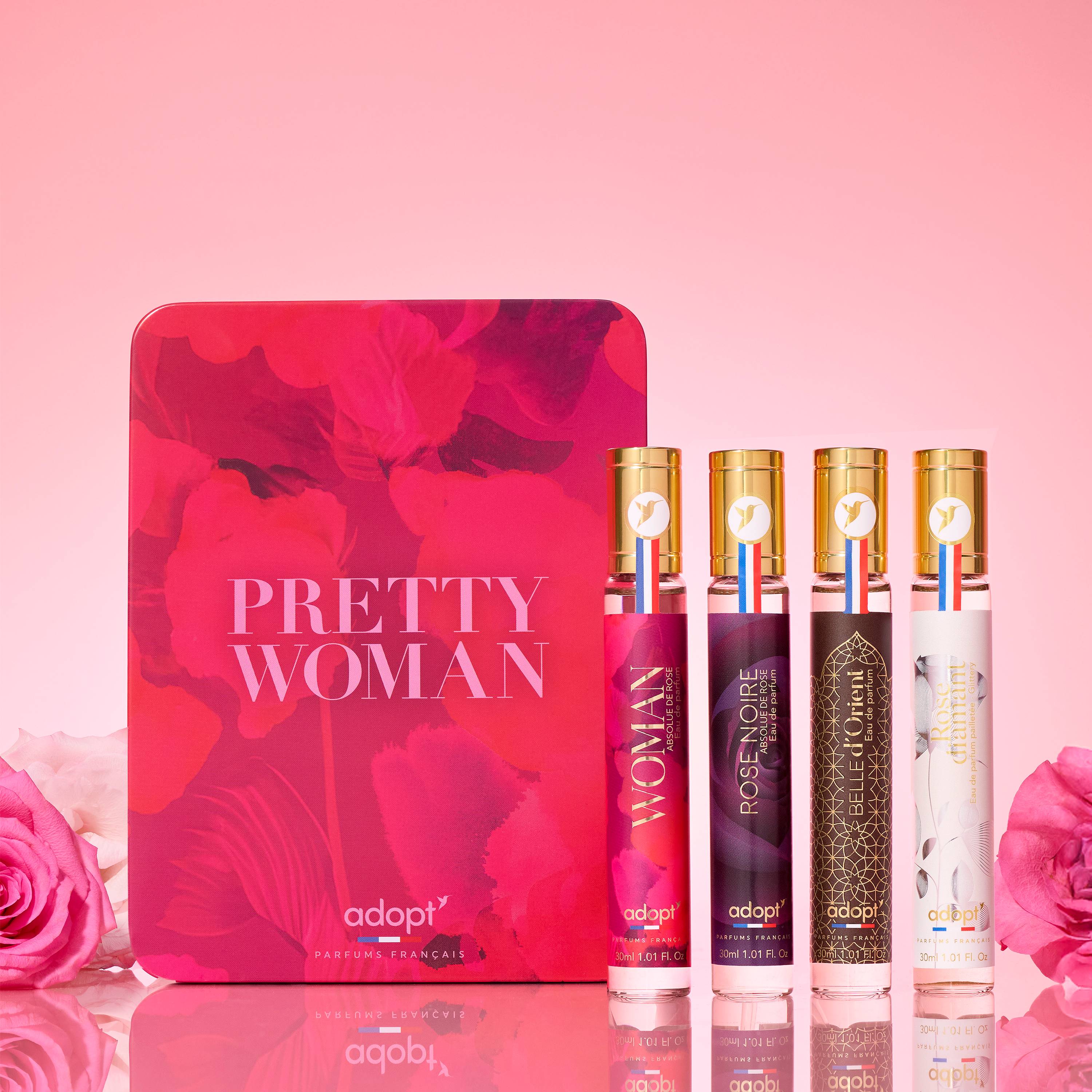 Pretty WomanCoffret métal 4 eaux de parfum 30 ml - Rose Noire - Absolu de rose   Woman   Belle d'Orient   Rose Diamant