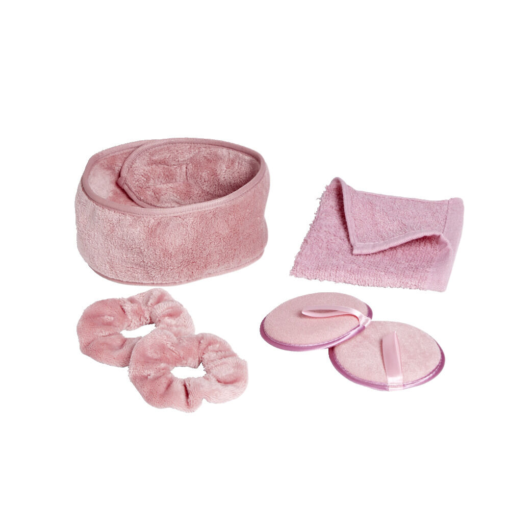 Set de bain femme avec serviette/disque démaquillant/chouchou/bandeau