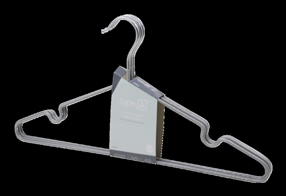 type A Stay Non-Slip Hangers, 5-pk, Assorted Colours