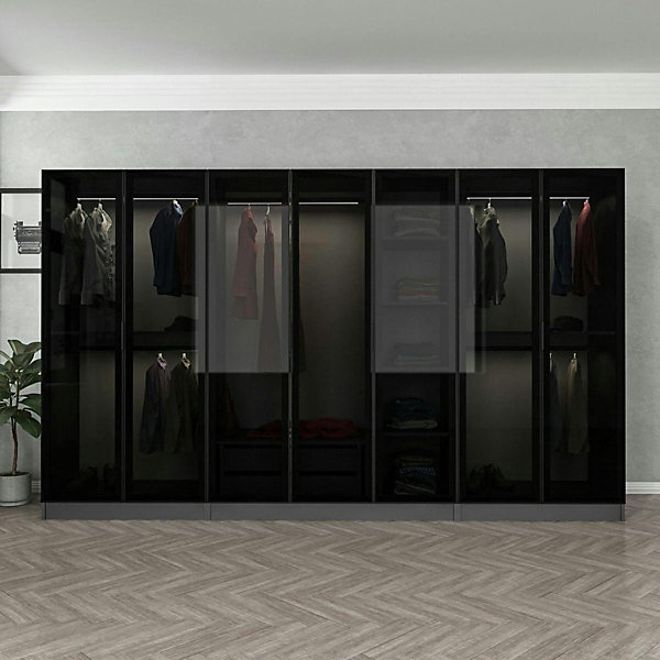 Dressing XXL 5 penderies, anthracite et verre noir BYRON