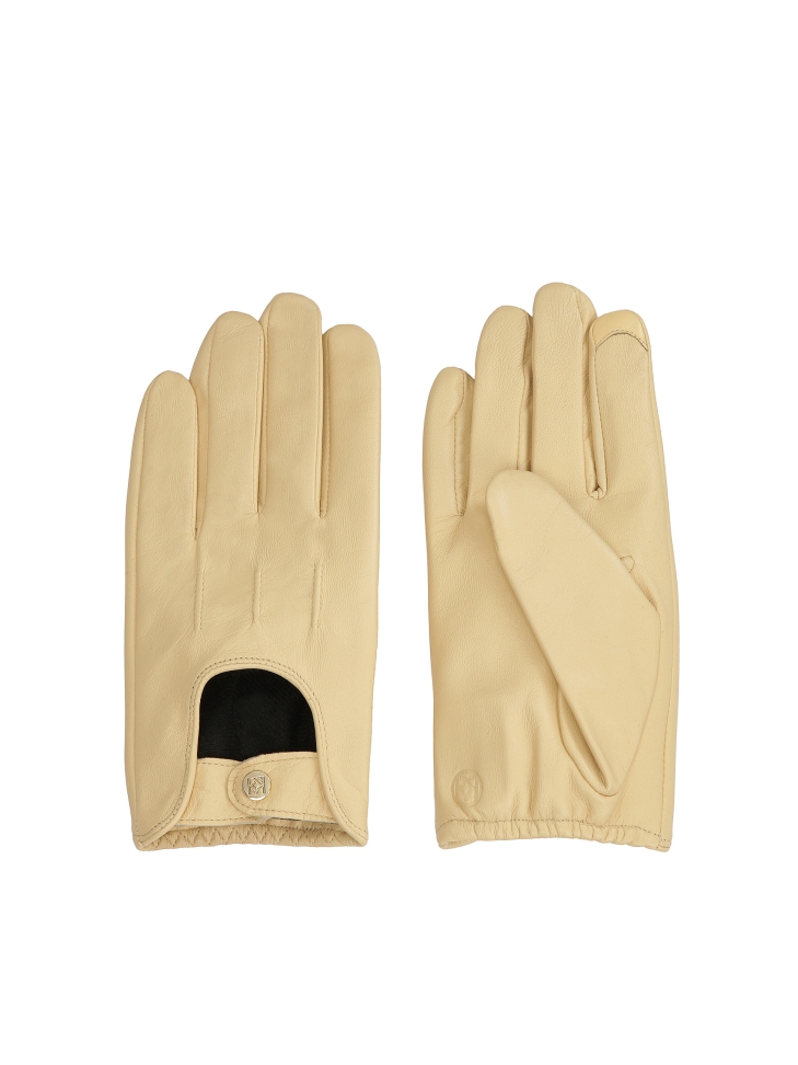Beige smooth leather car gloves