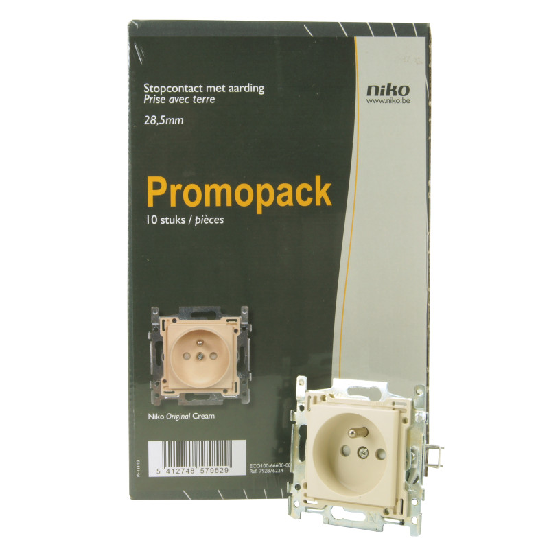 Prise avec broche de terre encastrable crème 10 pièces NIKO