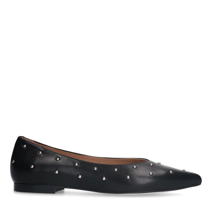 Manfield Zwarte leren ballerina's met studs