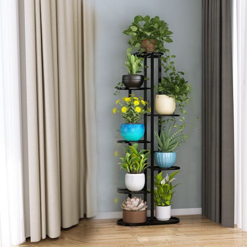 SOGA 8-Tier 9-Pot Black Metal Plant Stand Flowerpot Display Shelf Rack