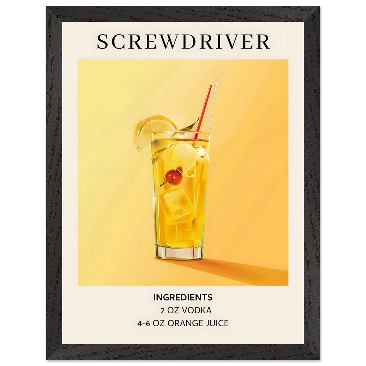 Artfulprints Poster met Lijst Screwdriver cocktail - Ingrediënten  - 30x40 cm - Geel