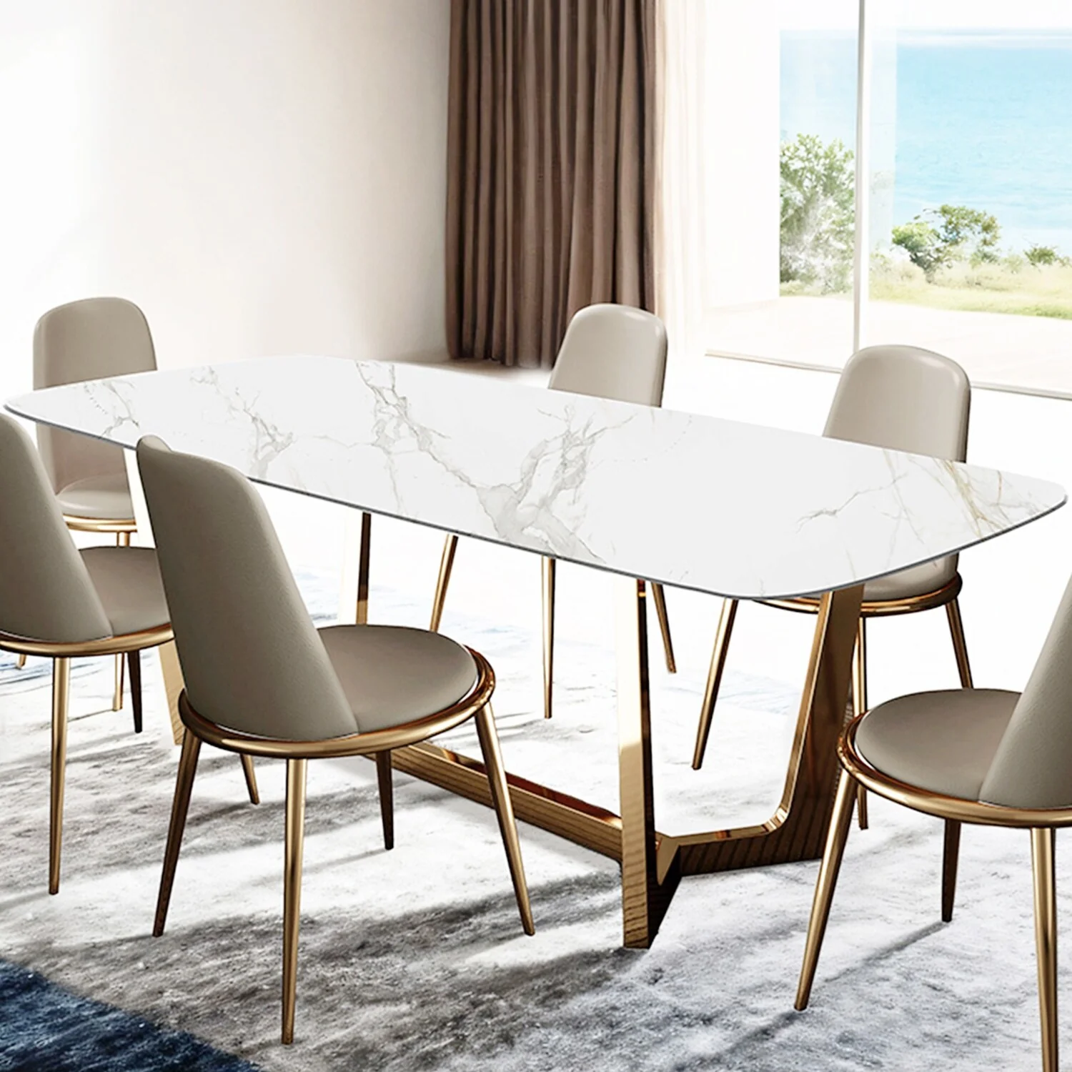 Rectangular Dining Table with Metal Trestle Legs