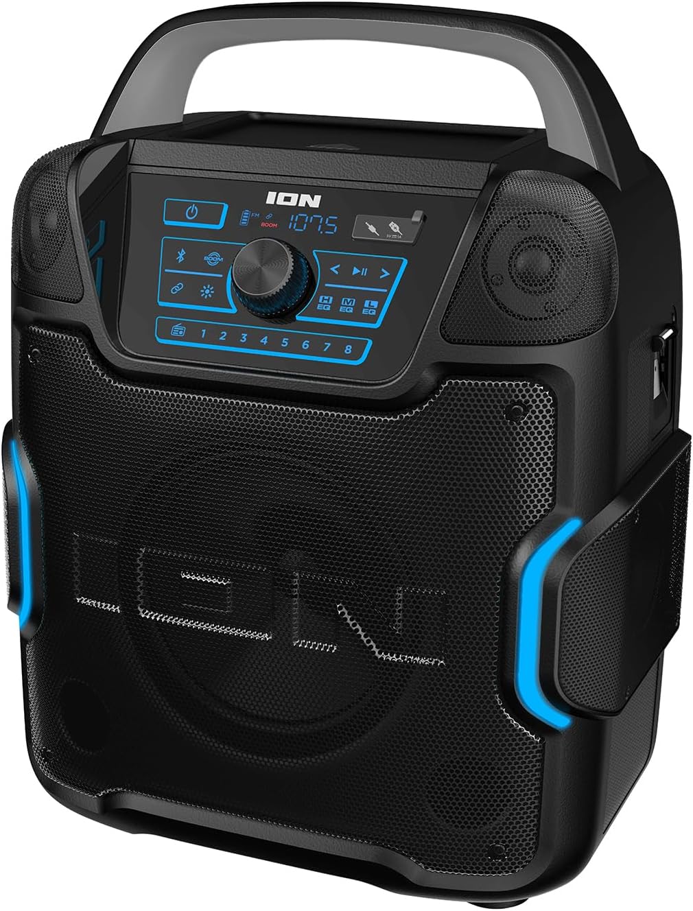 ION Sport 320-200 Watt Outdoor Bluetooth Party Speaker with Rechargeable Battery, FM Radio, Lights, USB Charging, App, Omni-Directional Sound