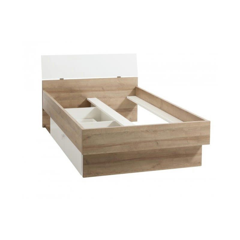 GABRIEL - Lit 120x200 avec tiroir décor chêne et blanc enfant ado
