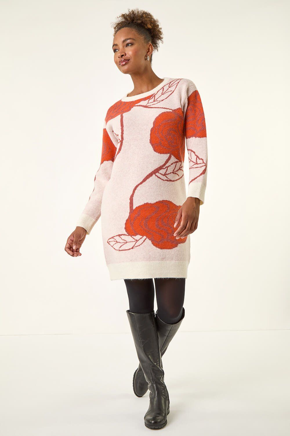Roman Rose Print Knitted Shift Dress