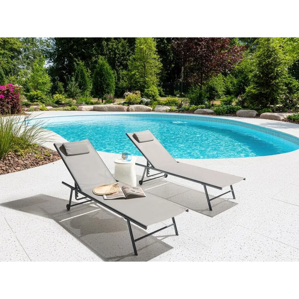 SORONI - Ligstoel set van 2 - Grijs/Lichtgrijs - Staal