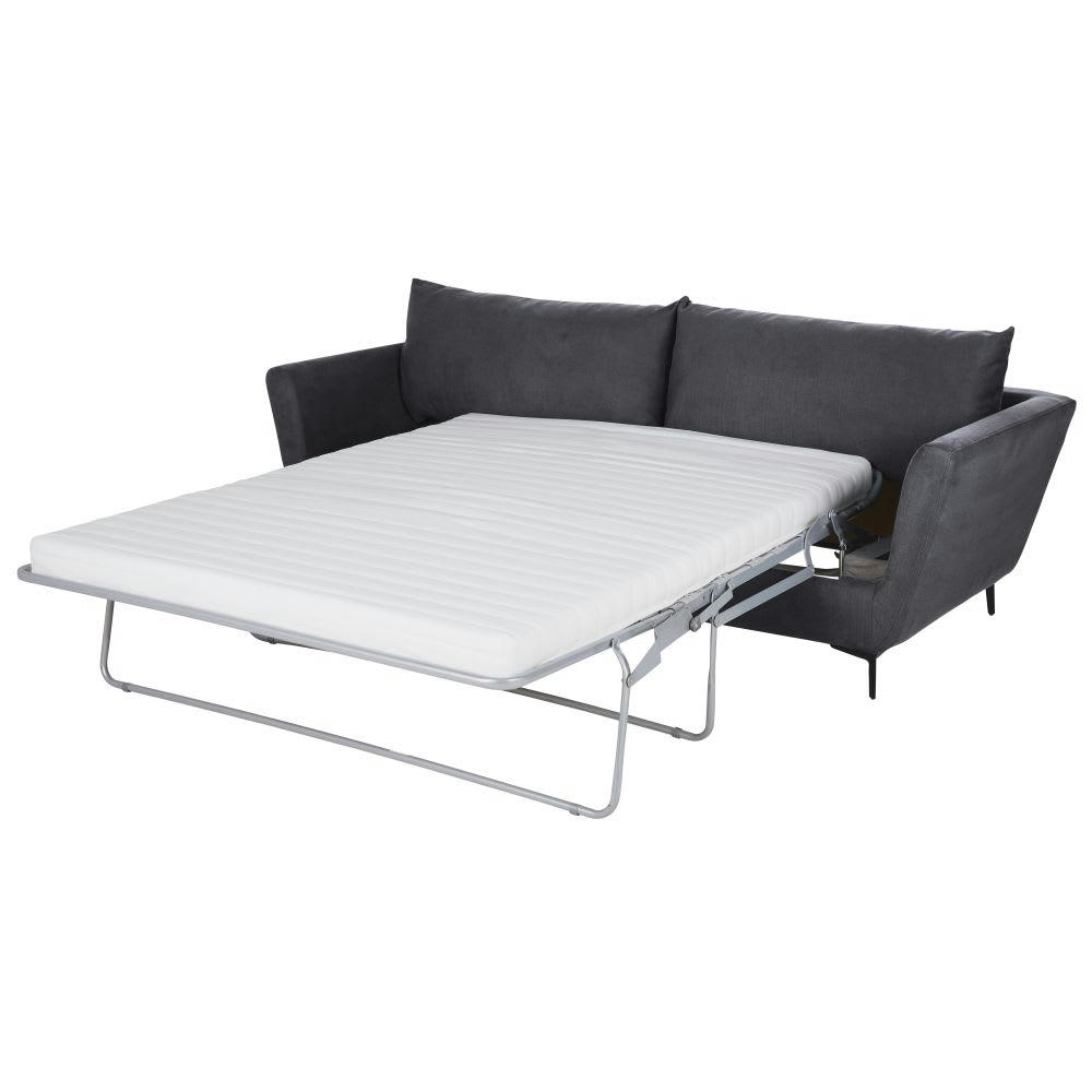 Prague - Canapé convertible 3/4 places en coton et lin gris ardoise, matelas 10 cm