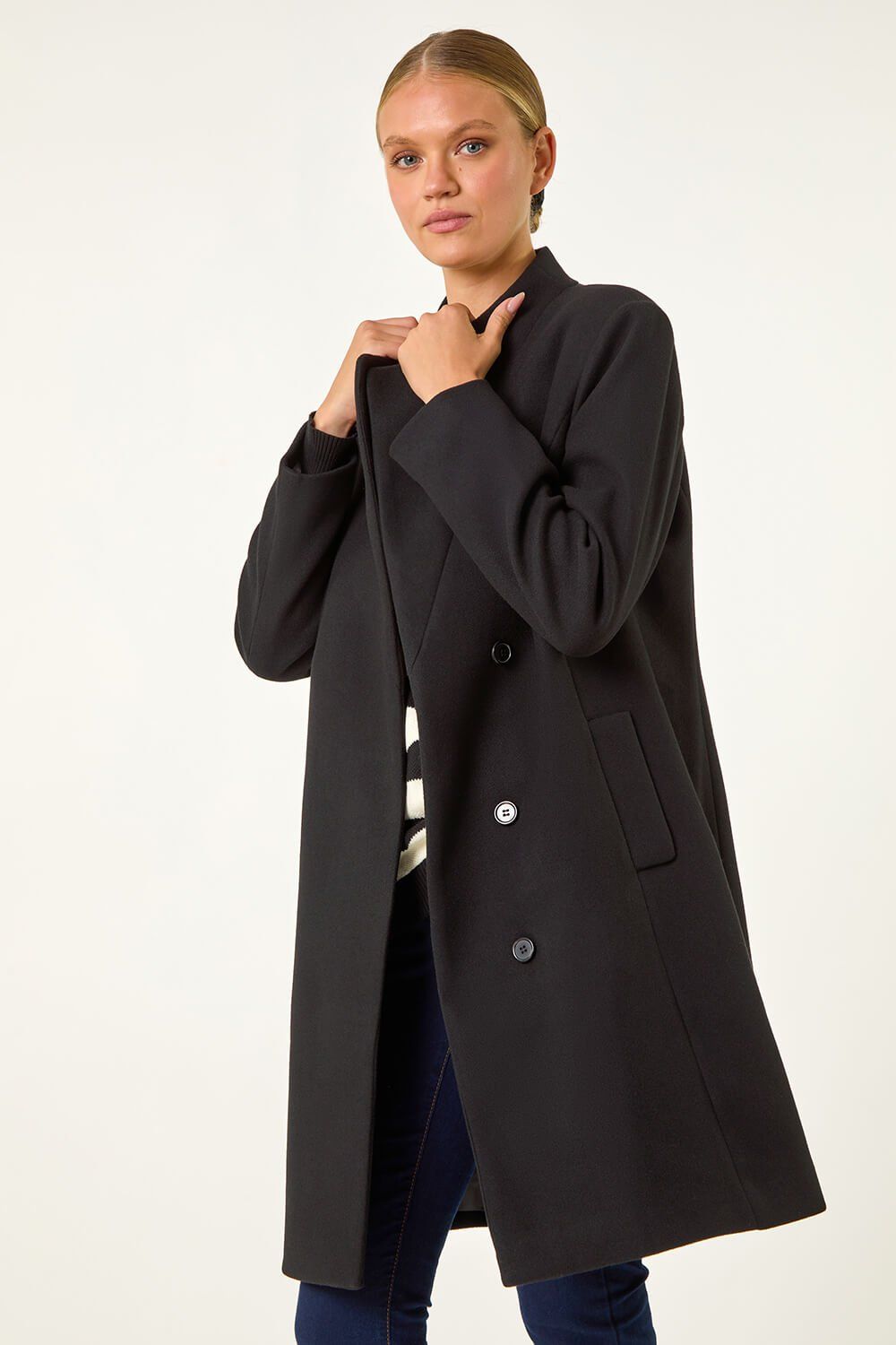 Roman Tailored Funnel Neck Pocket Detail Coat