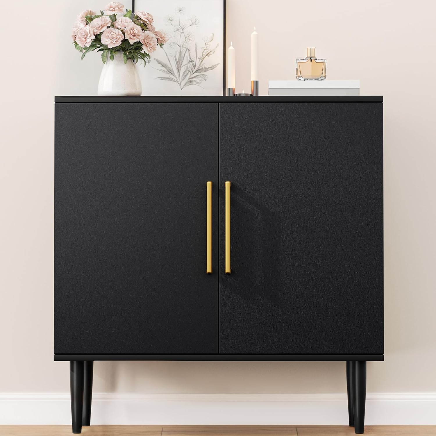 Vrullu Modern Storage Cabinet, Free Standing Buffet Cabinet, Black Sideboard and Buffet Storage, Wood Accent Furniture for Living Room, Hallway, Entryway, Dining Room (1, Black) | Modern, Sideboard, Buffet Storage, with Doors, Accent Cabinet, 1