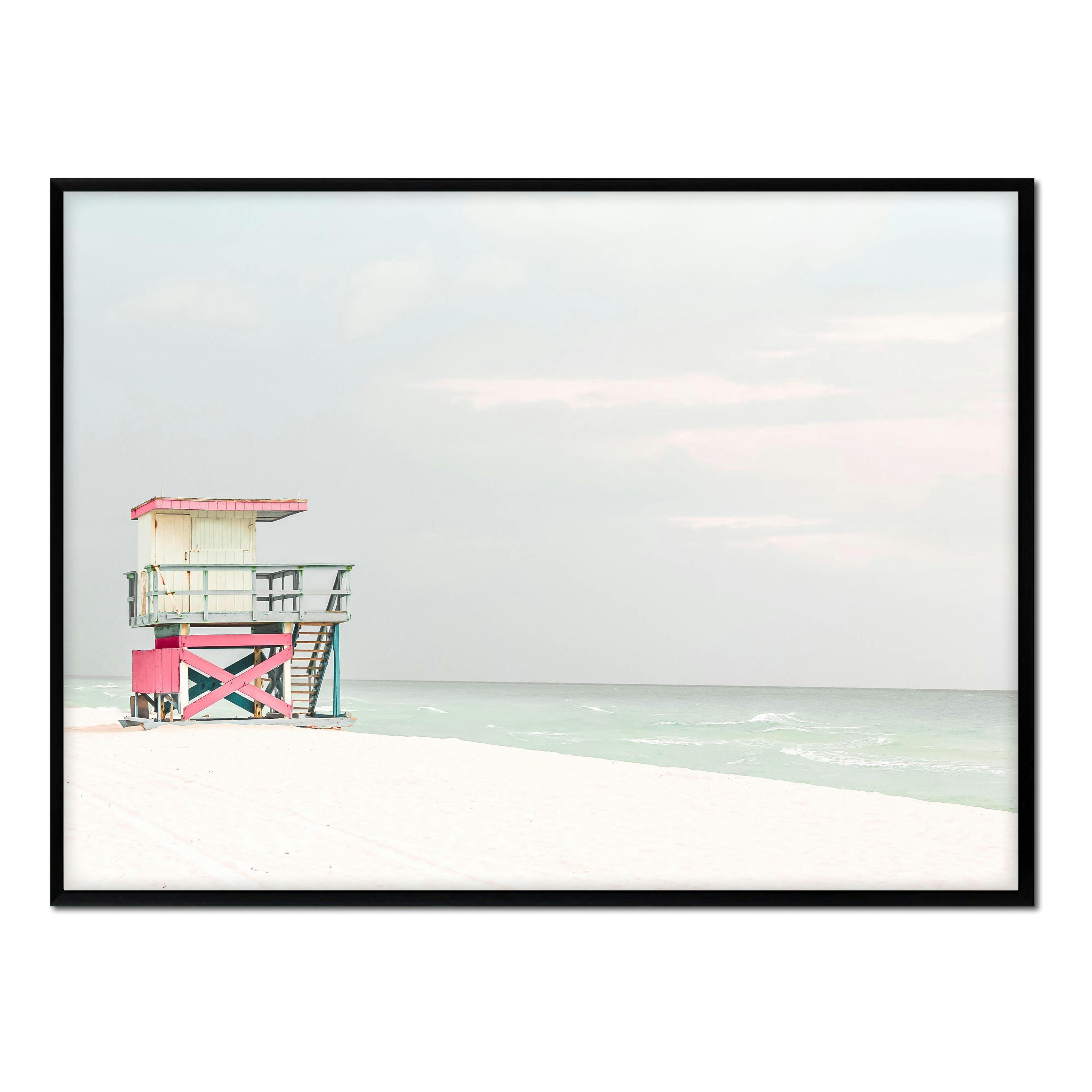 PLAYA - Affiche avec cadre noir - Poste de secours rouge - 50x70