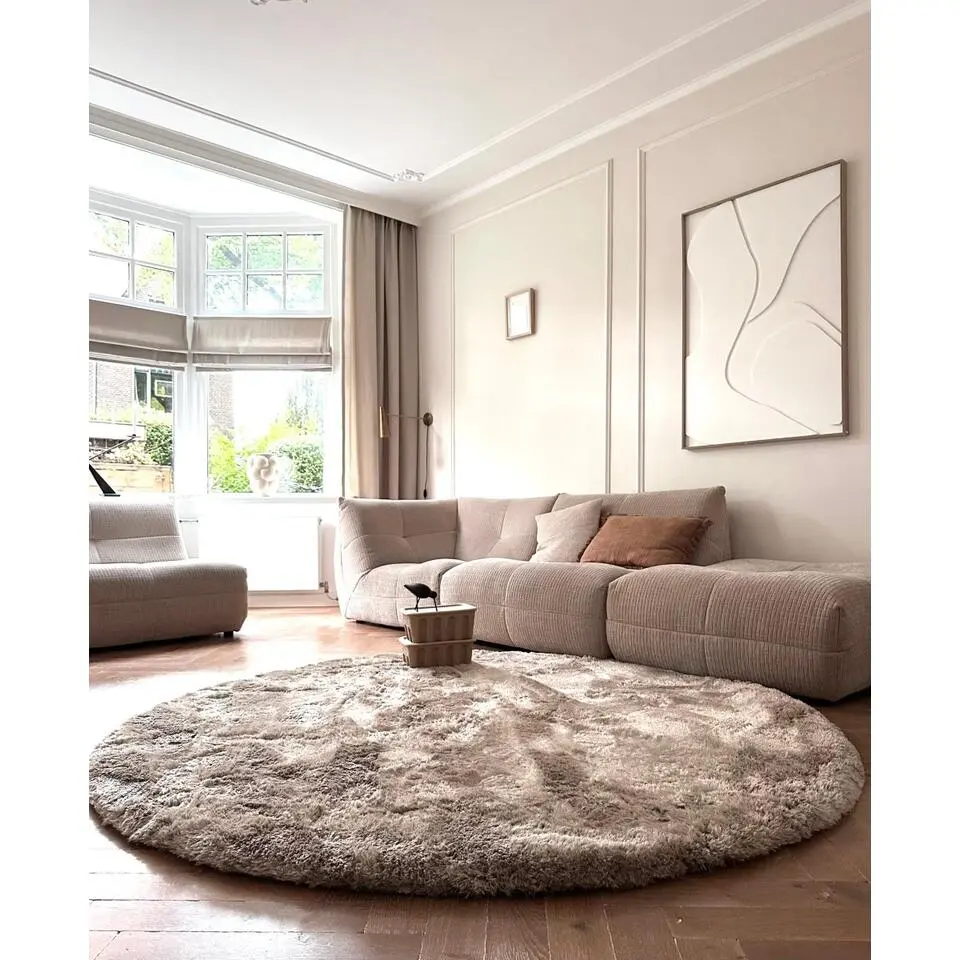 Interieur05 Rond Hoogpolig vloerkleed Odelia Stone - 200 x 200 cm
