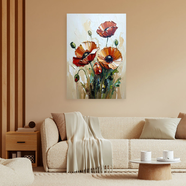 Feeby Obraz do salonu, Czerwone Maki Kwiaty na beżowym tle 40x60