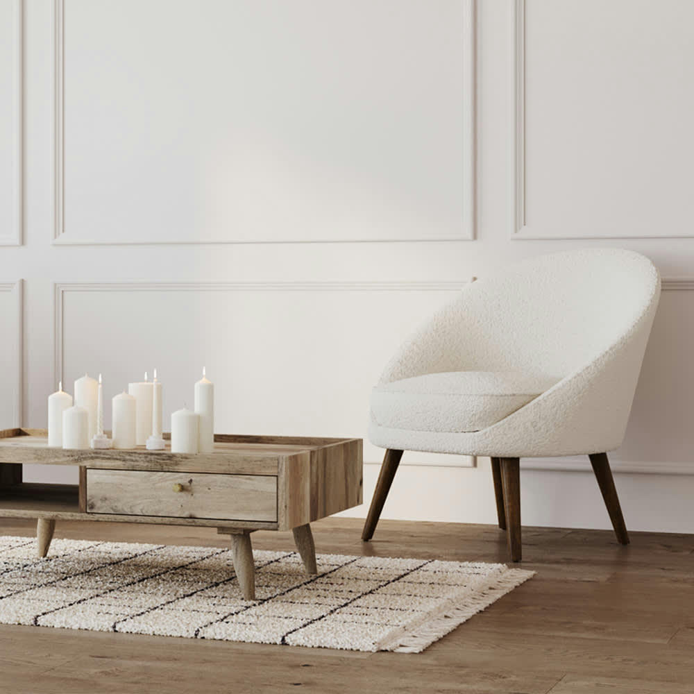 CALYPSO - Fauteuil blanc effet laine bouclette