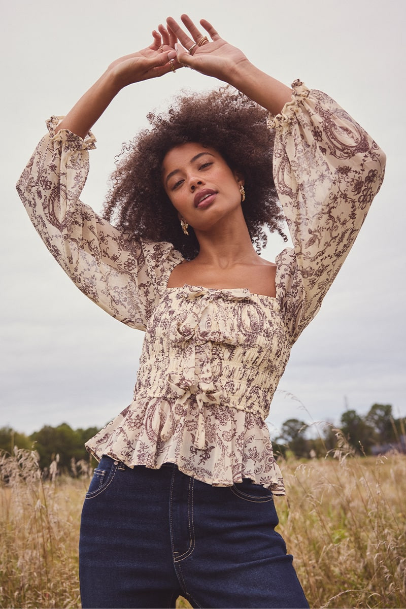 Ana Long Sleeve Smocked Top