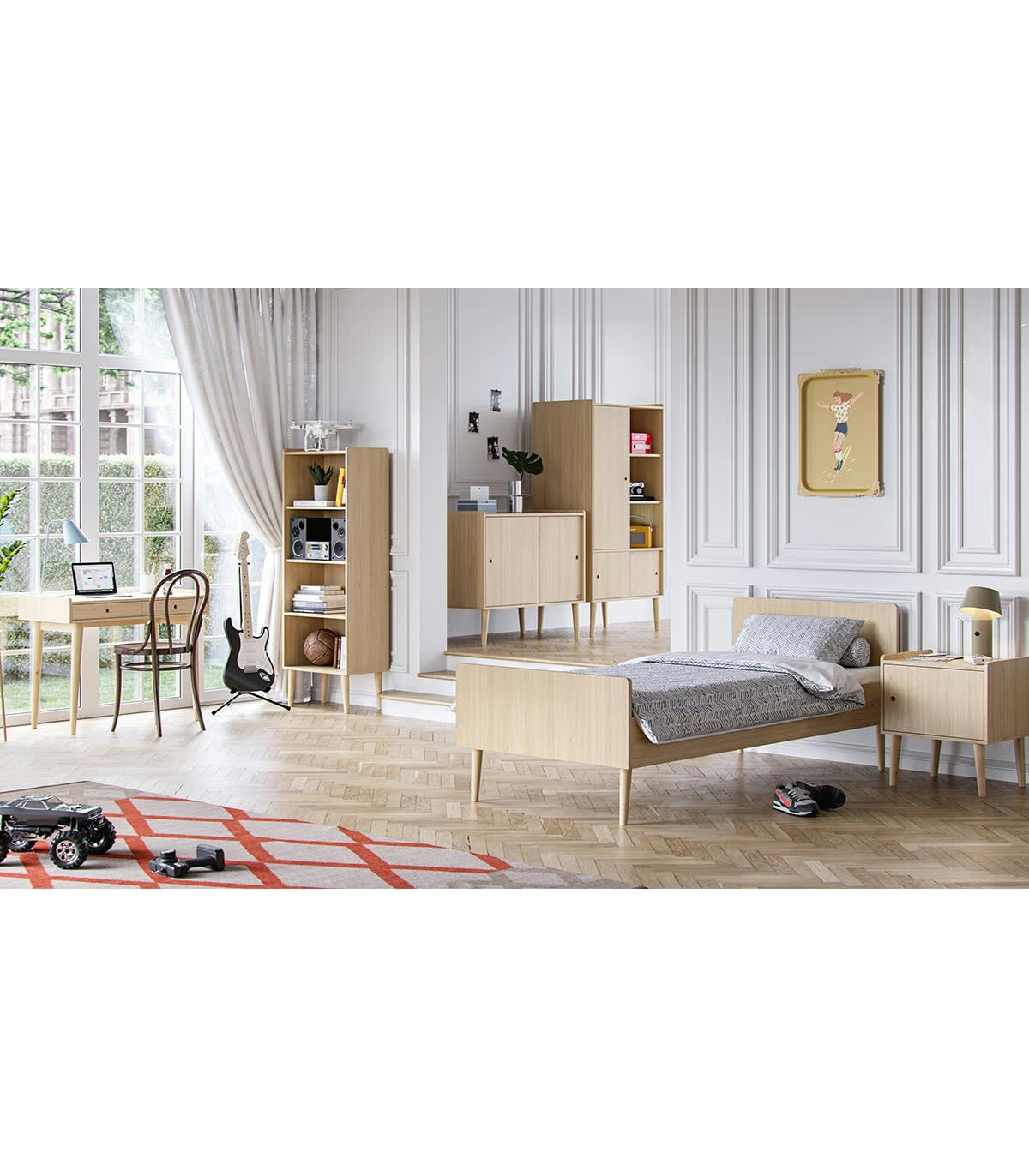 RETRO - Bureau 2 Tiroirs L96 cm - décor Chêne