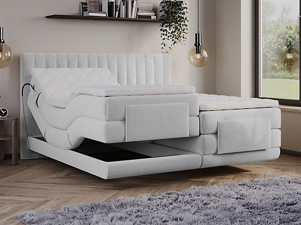Ensemble complet boxspring tête de lit coutures verticales   sommiers relaxation électrique   matelas   surmatelas - 2 x 90 x 200