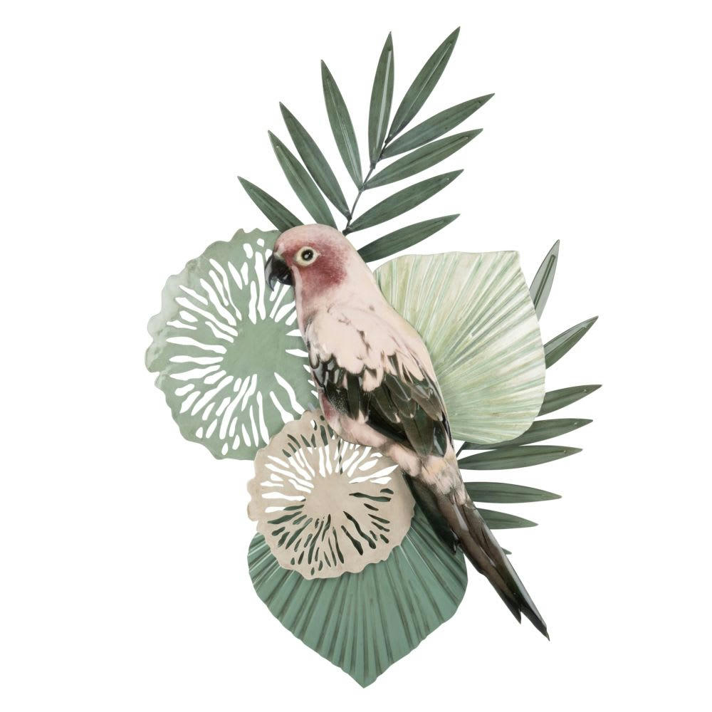 PARROT - Déco murale décor tropical vert et rose 36x56