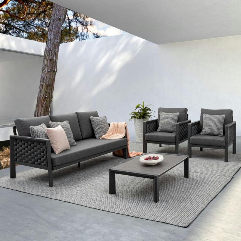 OTAVIO - Salon de jardin 4 places avec coussin en aluminium anthracite