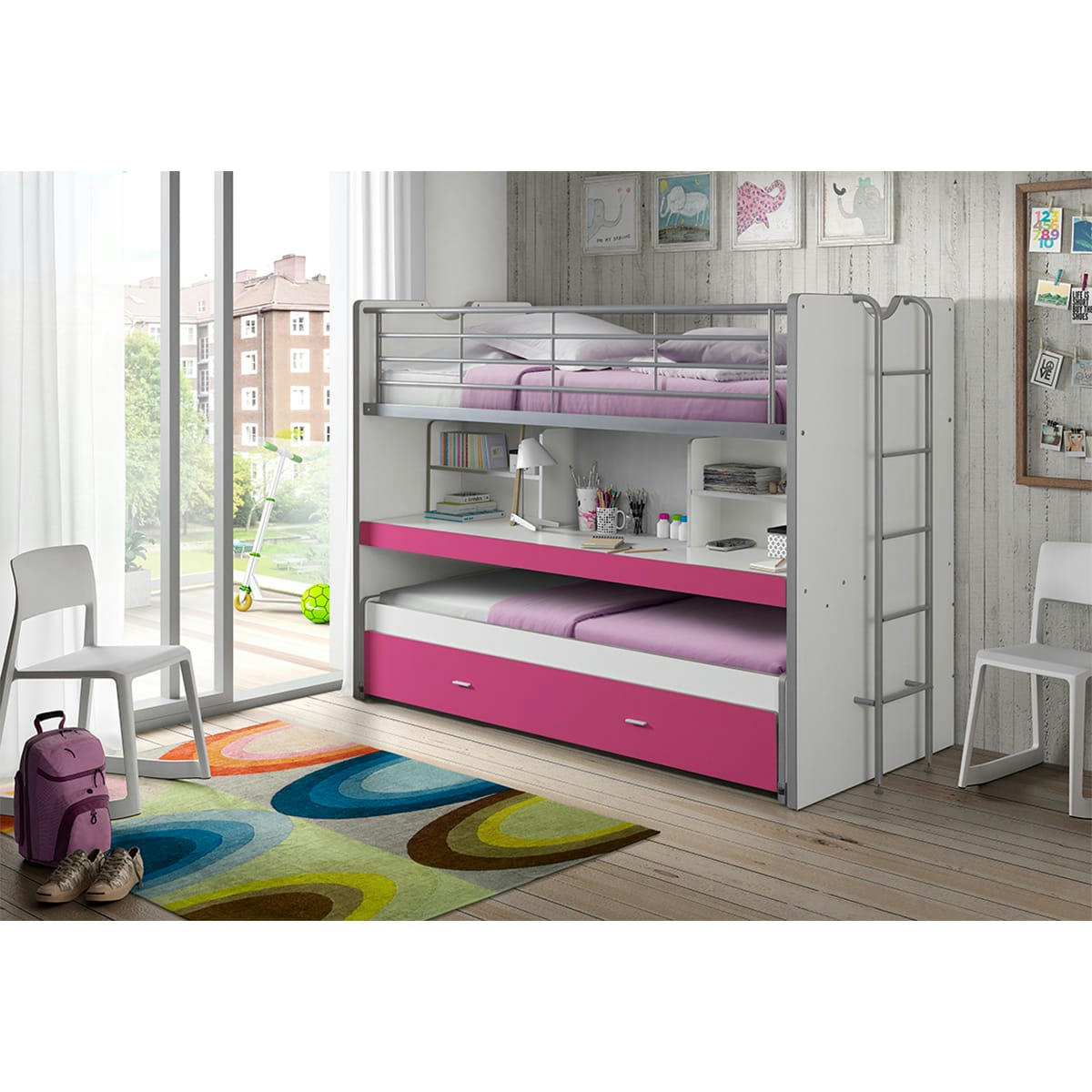BONNY - Lit combiné 80 90x200 sommier inclus fuchsia