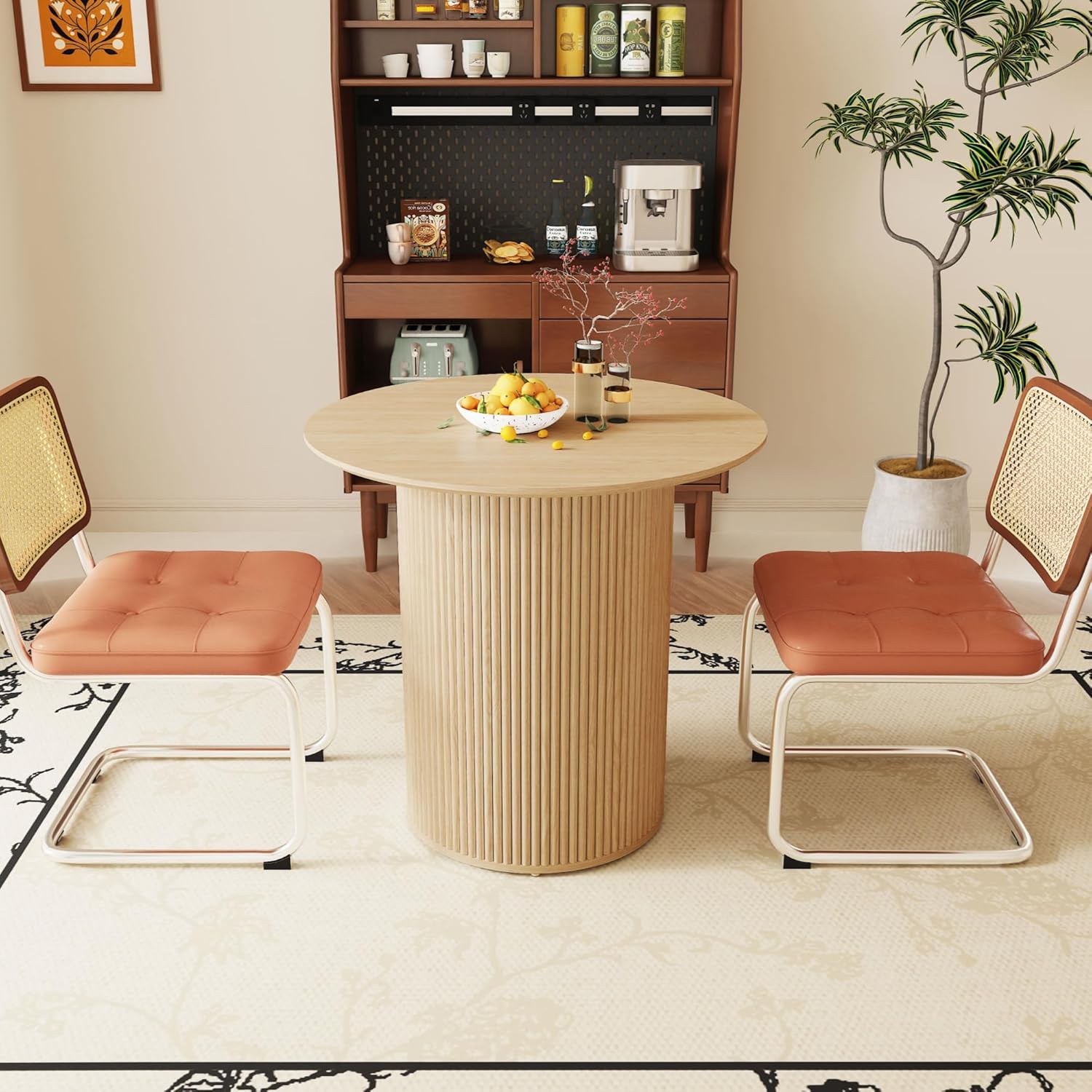 AVZEAR 31.5 Round Dining Table for 2 People, Small Kitchen Dinner Table with Fluted Wood Base, Farmhouse Circle Dining Tables for Home, Kitchen, Dining Room, Living Room (Nature)