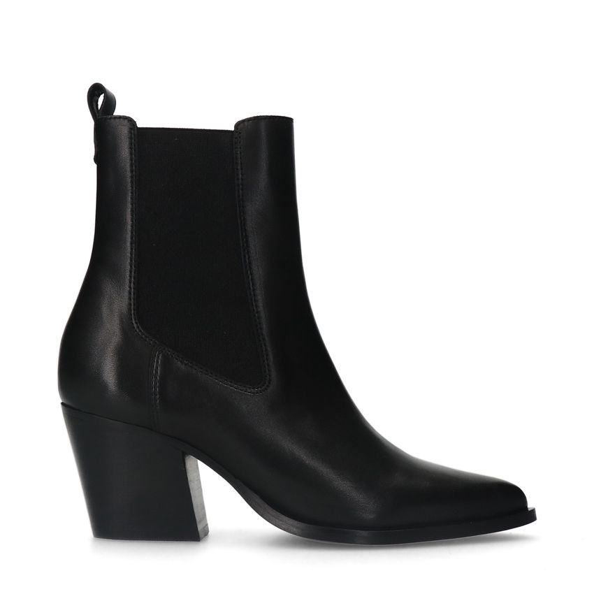 Manfield Zwarte leren cowboy laarzen