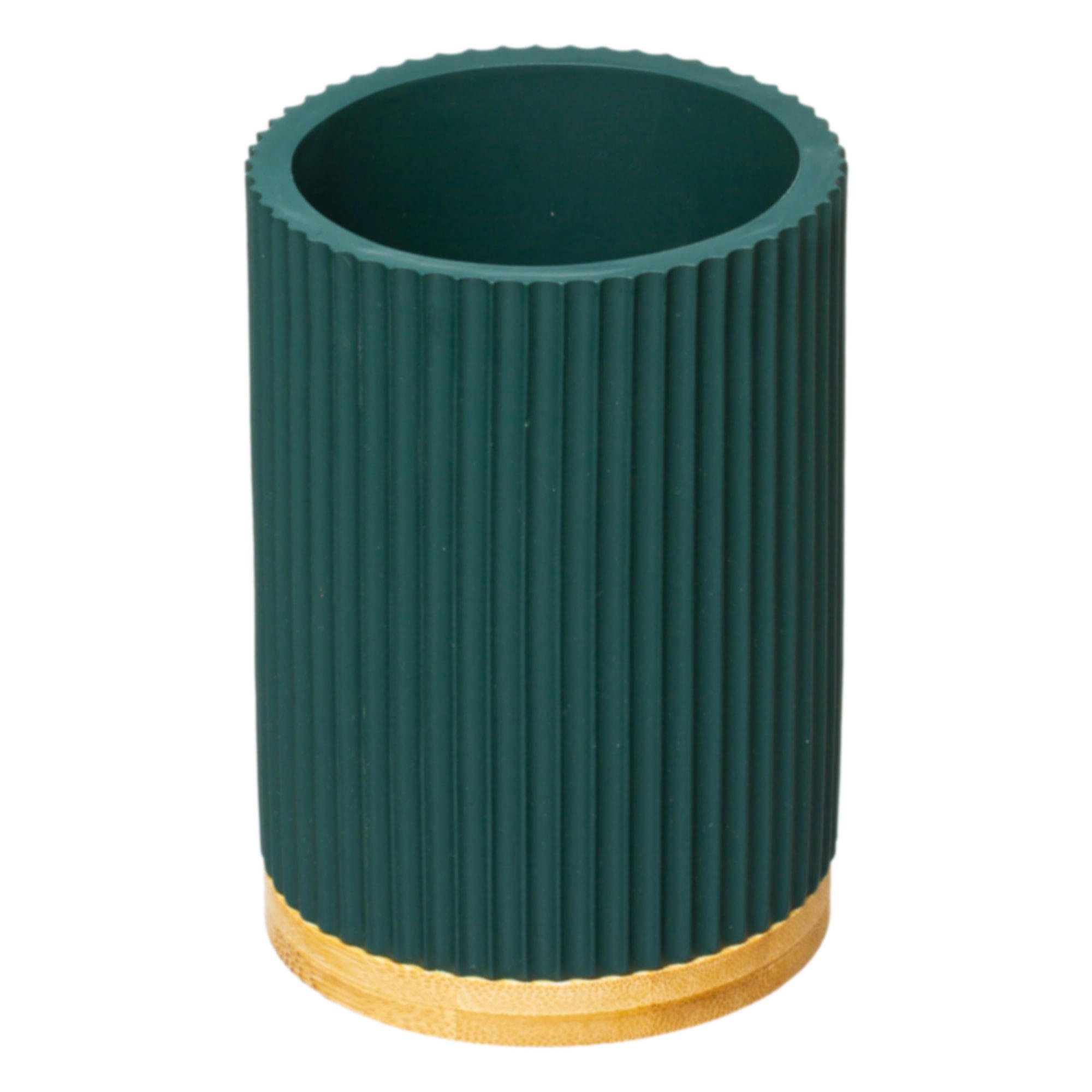 - Brosse WC polyrésine vert pétrole et bambou - 8.8x8.8x40cm
