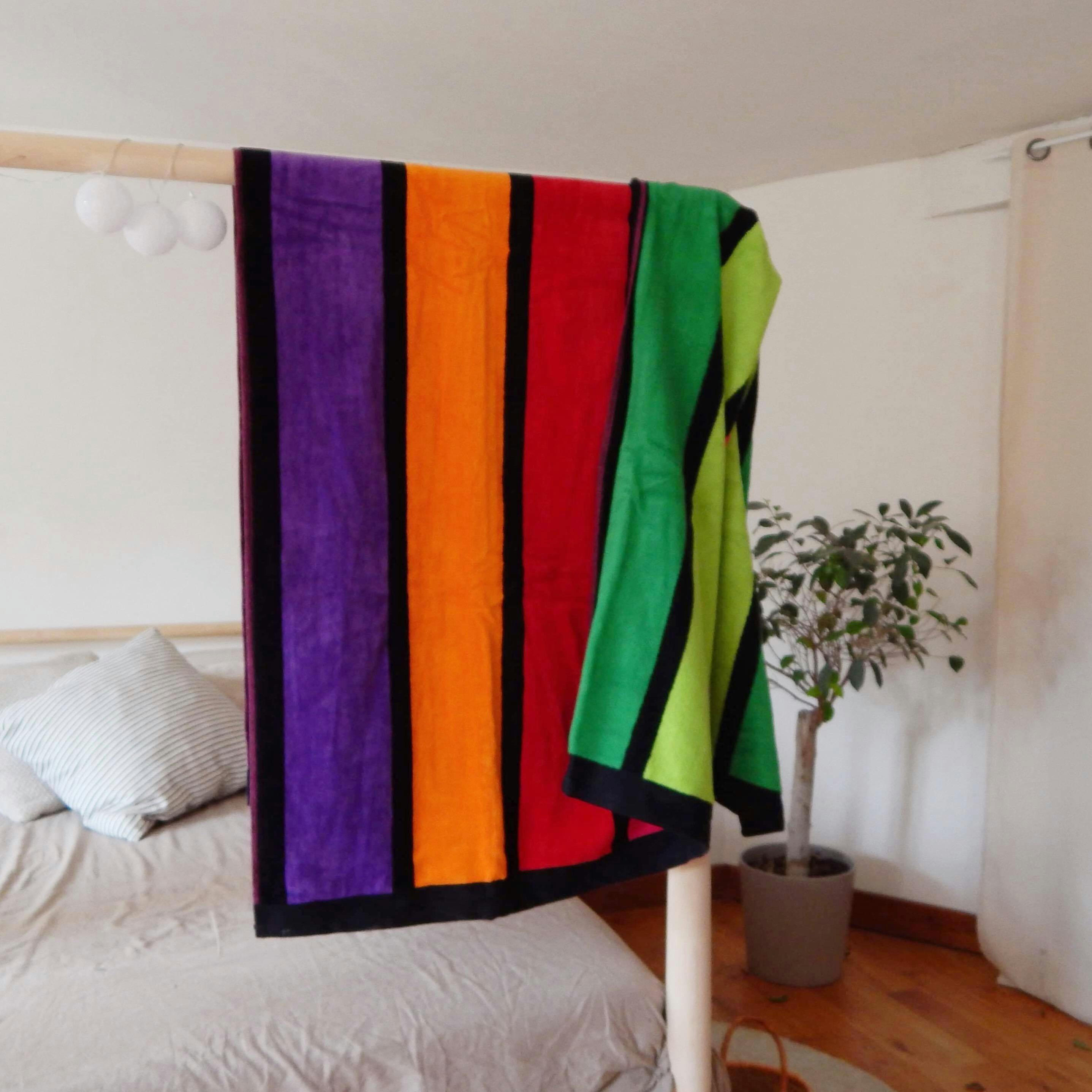 PLAGE - Serviette de plage éponge velours muticlore happy fresh 100 x 175