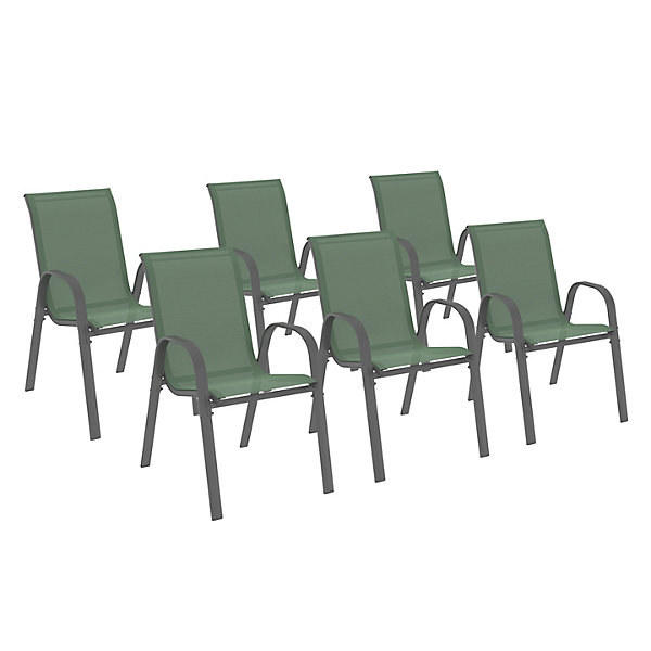 Lot de 6 chaises de jardin LYMA métal et textilène empilables vert olive