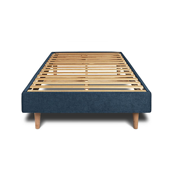 Lit avec tête de lit lignes tissu et sommier kit- Lit en bois massif