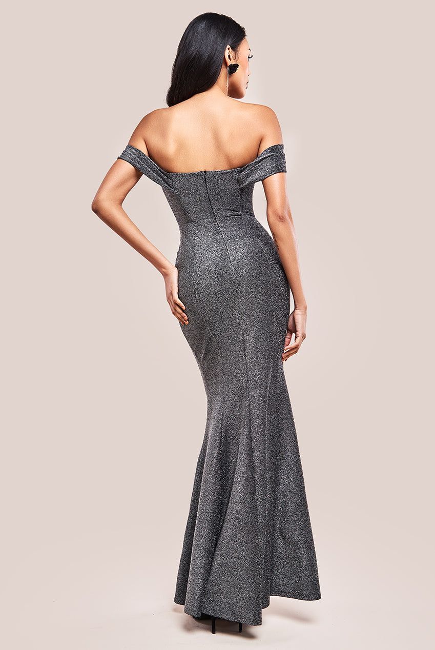 Goddiva Lurex Cowl Neck Off The Shoulder Maxi