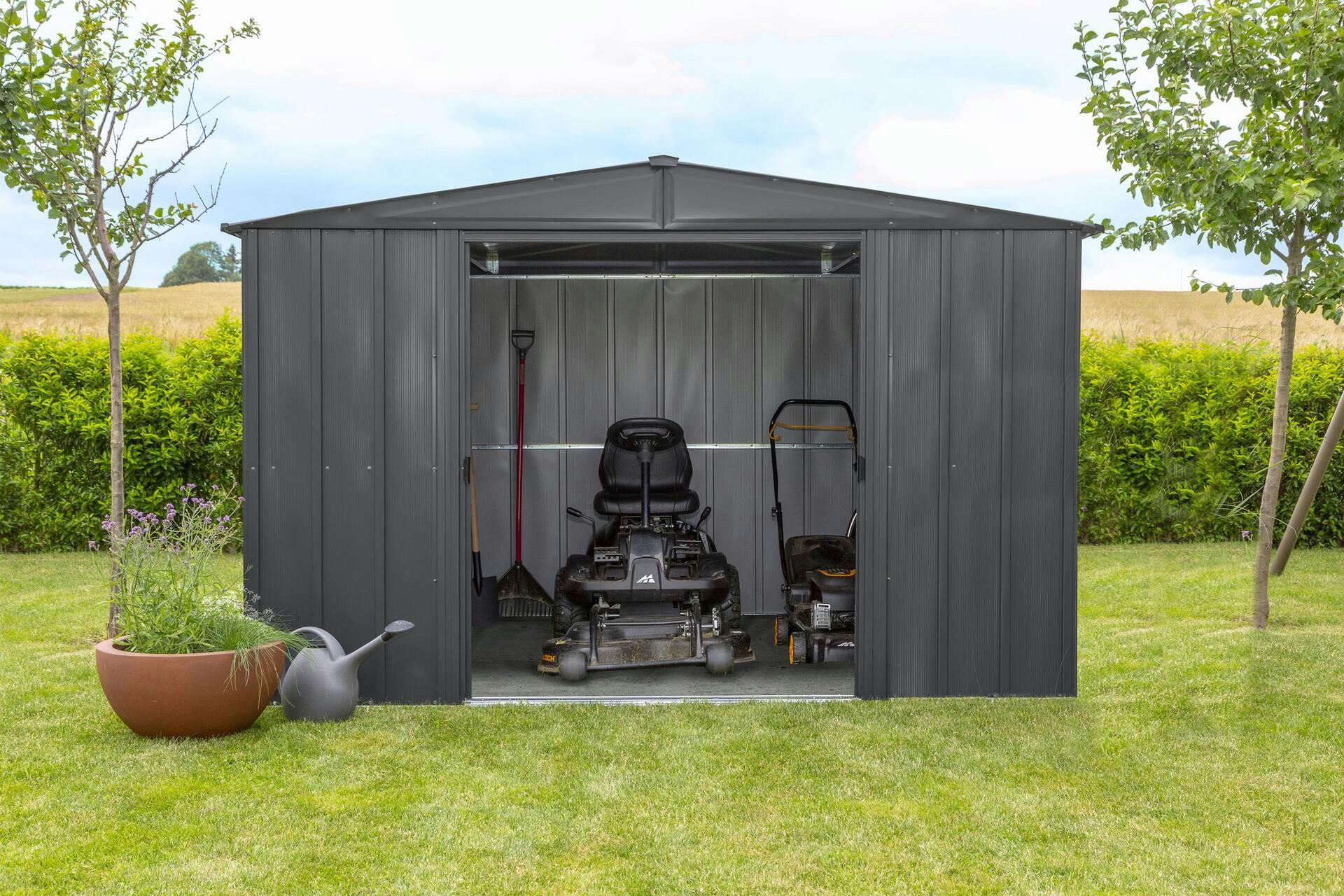 Arrow Galvanized Steel Outdoor Storage Garden Shed, Light Grey, 10-ft x 8-ft